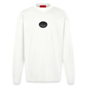 Vortex Grid Wormhole - Heavyweight Oversized Organic Longsleeve Shirt Made in EU - OFF WHITE - Front