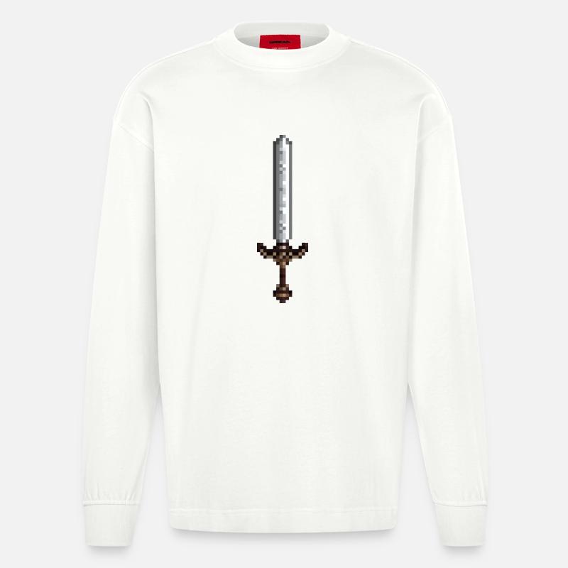 Schwert-Pixelkunst im Retro-Stil 8-Bit-Stil - Heavyweight Oversized Organic Langarmshirt Made in EU - OFF WHITE