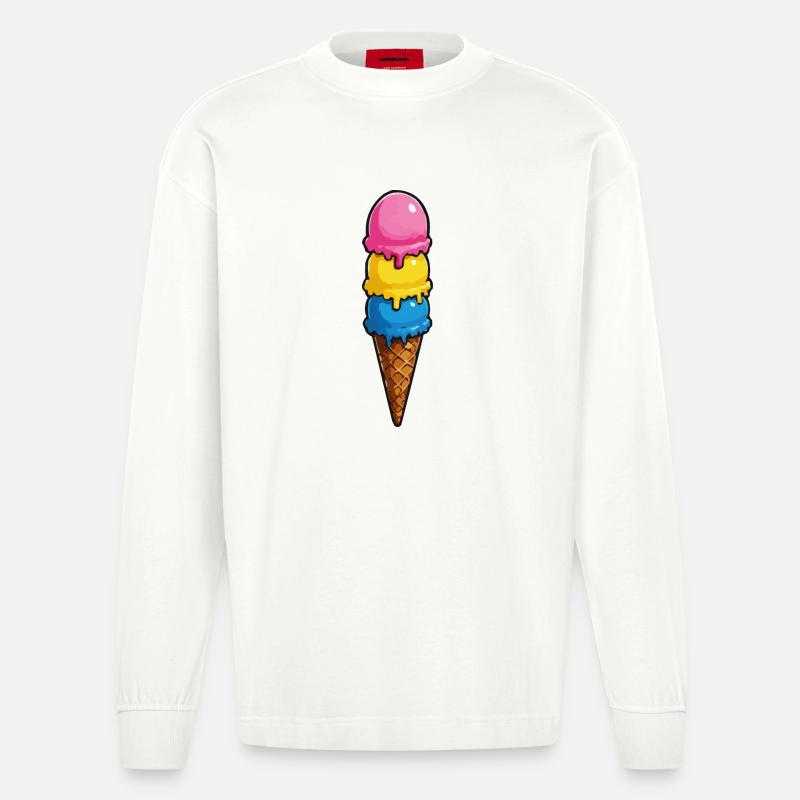 Dreifarbene Eiscreme Pyramide - Heavyweight Oversized Organic Langarmshirt Made in EU - OFF WHITE