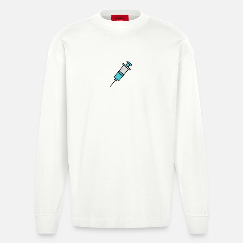 Spritze | Pro Impfung & Wissenschaft Statement - Heavyweight Oversized Organic Langarmshirt Made in EU - OFF WHITE