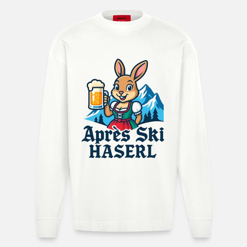 Apres Ski Haserl Dirndl Bier - Heavyweight Oversized Organic Langarmshirt Made in EU - OFF WHITE