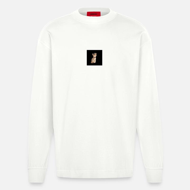 Kätzchen mit Fedora-Fliege - Heavyweight Oversized Organic Langarmshirt Made in EU - OFF WHITE