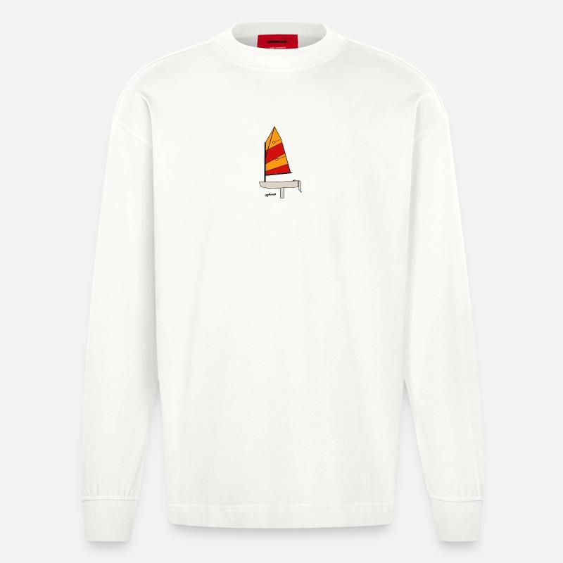 Optimist Segelboot - Heavyweight Oversized Organic Langarmshirt Made in EU - OFF WHITE