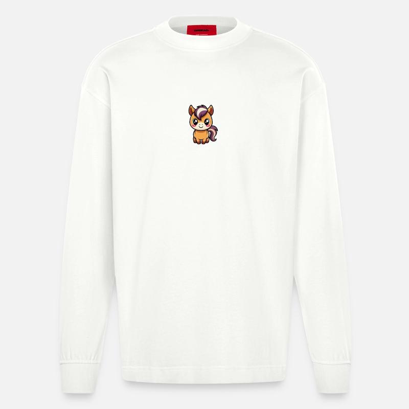 Süßes Chibi-Pony mit lila Mähne - Heavyweight Oversized Organic Langarmshirt Made in EU - OFF WHITE