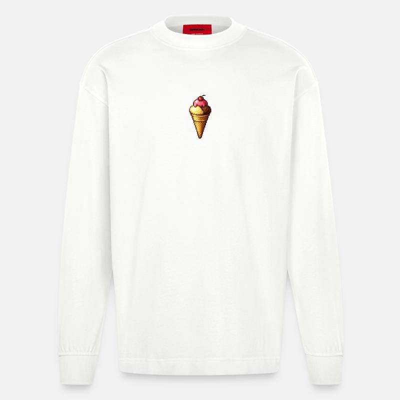Retro Pixel Eiscreme Cone - Heavyweight Oversized Organic Langarmshirt Made in EU - OFF WHITE