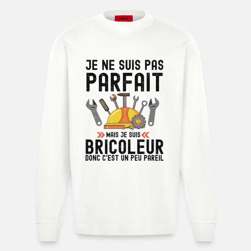 Humour Bricoleur Autodérision - Manches longues bio épais oversize fabriqué en UE - OFF WHITE