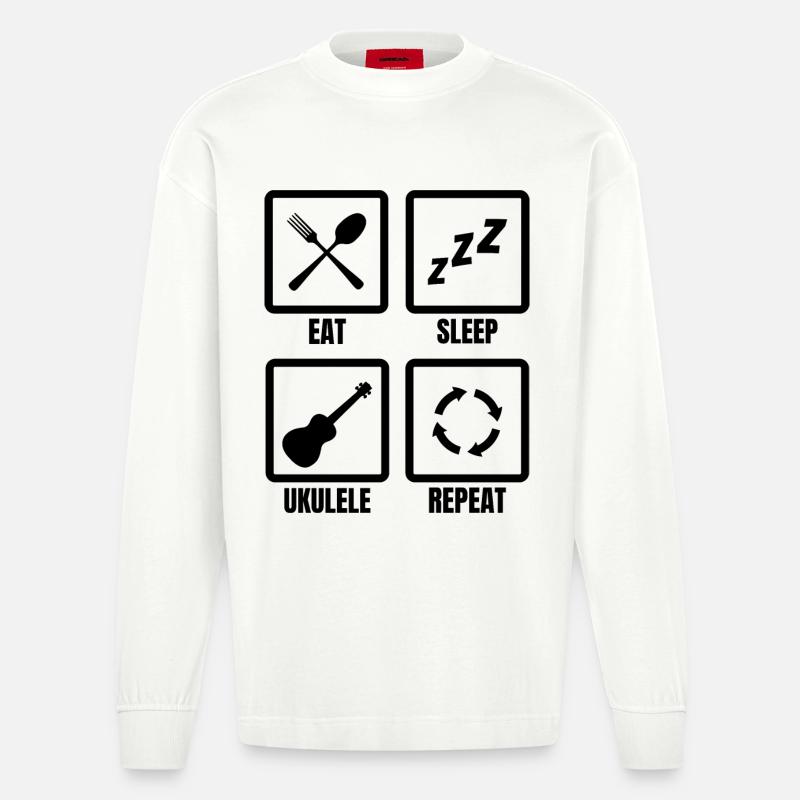 Ukulele Spieler Routine - Heavyweight Oversized Organic Langarmshirt Made in EU - OFF WHITE