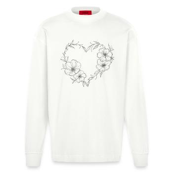 Coeur avec des fleurs et des feuilles. Romantique. - Manches longues bio épais oversize fabriqué en UE - OFF WHITE - Devant