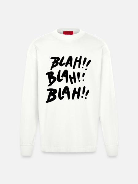 Bla Bla Bla Déclaration noire - Manches longues bio épais oversize fabriqué en UE - OFF WHITE