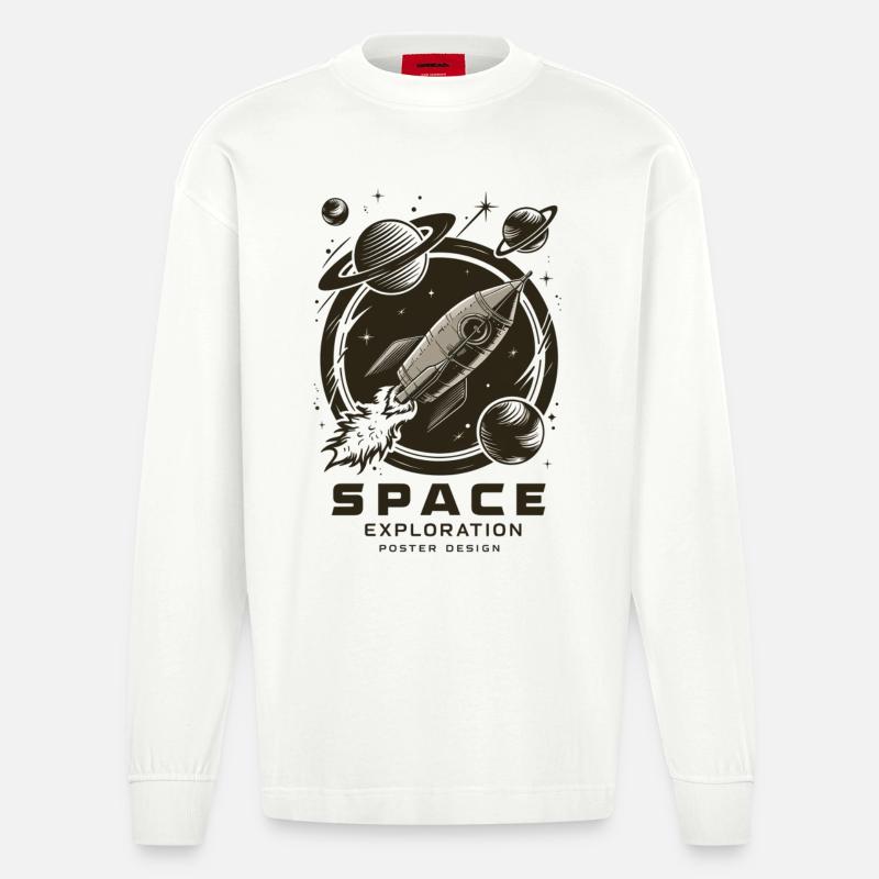 Aventure d’exploration spatiale - Manches longues bio épais oversize fabriqué en UE - OFF WHITE
