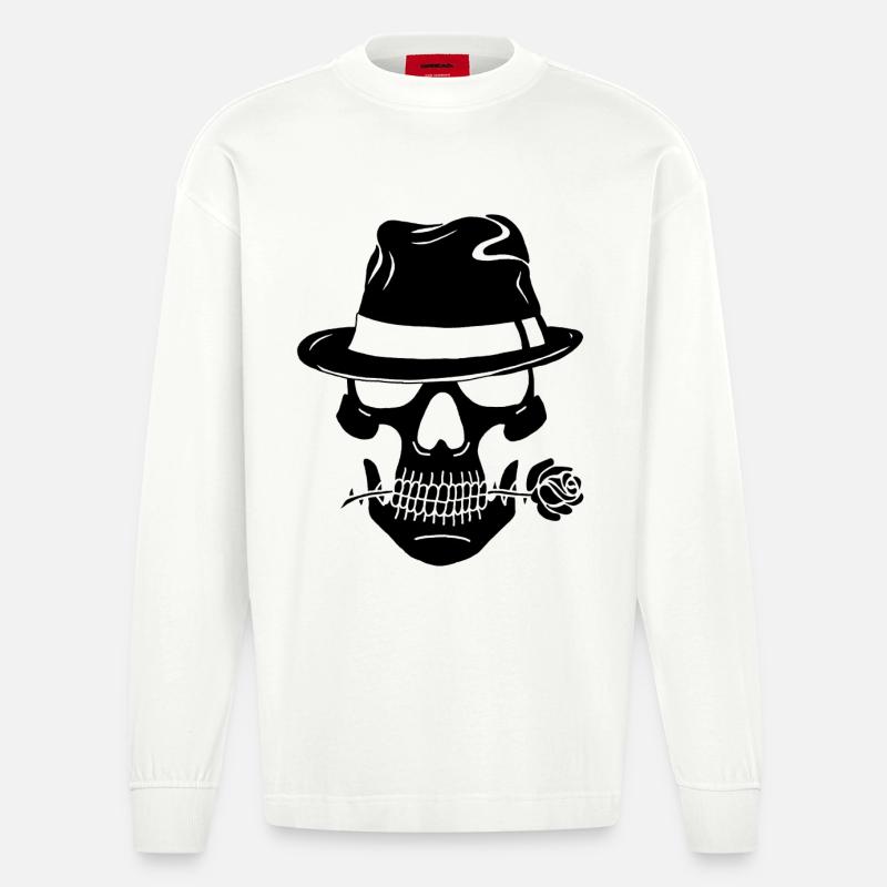 Schwarzer Gangsterschädel - Heavyweight Oversized Organic Langarmshirt Made in EU - OFF WHITE