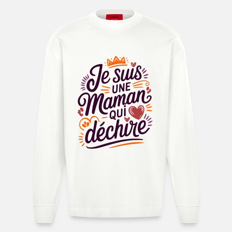 Ich bin eine Killer-Mutter - Heavyweight Oversized Organic Langarmshirt Made in EU - OFF WHITE