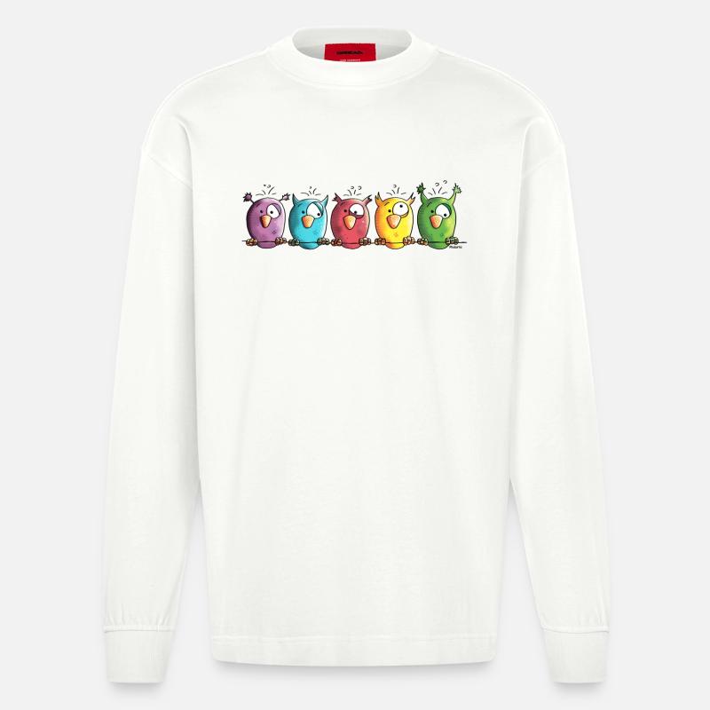 Funny Owls - Eule - Vogel - Heavyweight Oversized Organic Langarmshirt Made in EU - OFF WHITE