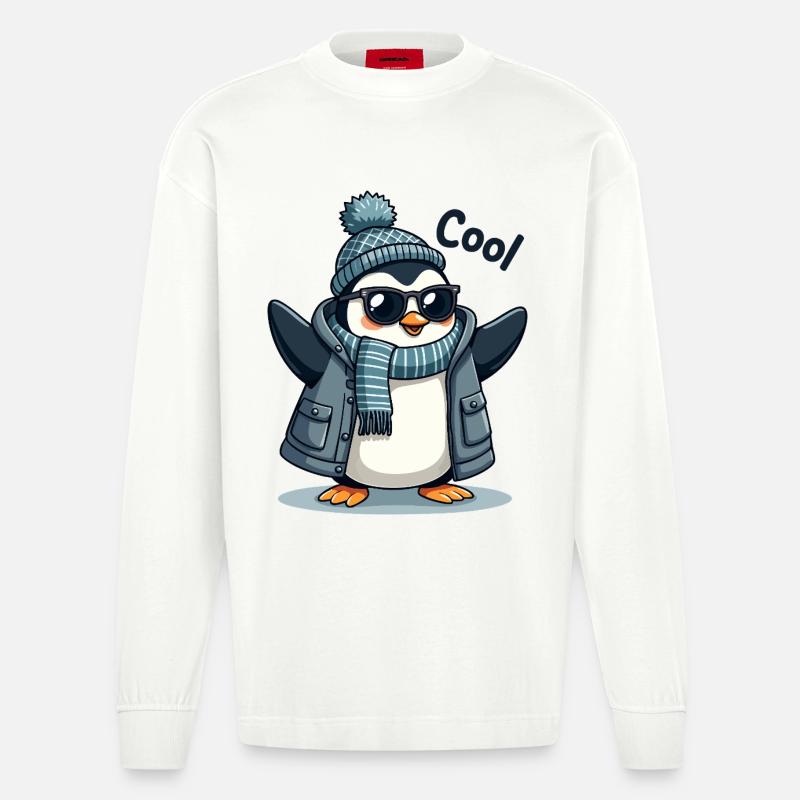 Coolguin - der coole Penguin - Heavyweight Oversized Organic Langarmshirt Made in EU - OFF WHITE