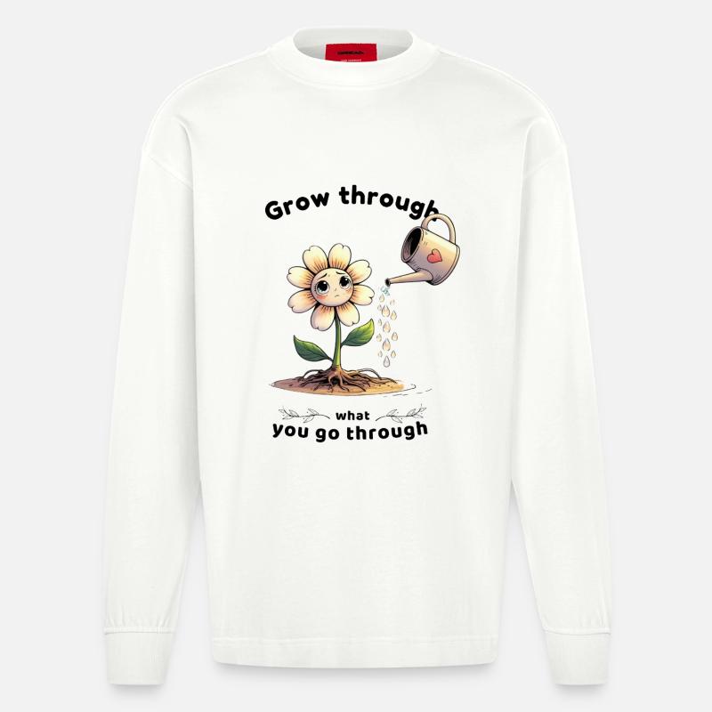 Selbstliebe wächst mit jeder Träne - Heavyweight Oversized Organic Langarmshirt Made in EU - OFF WHITE