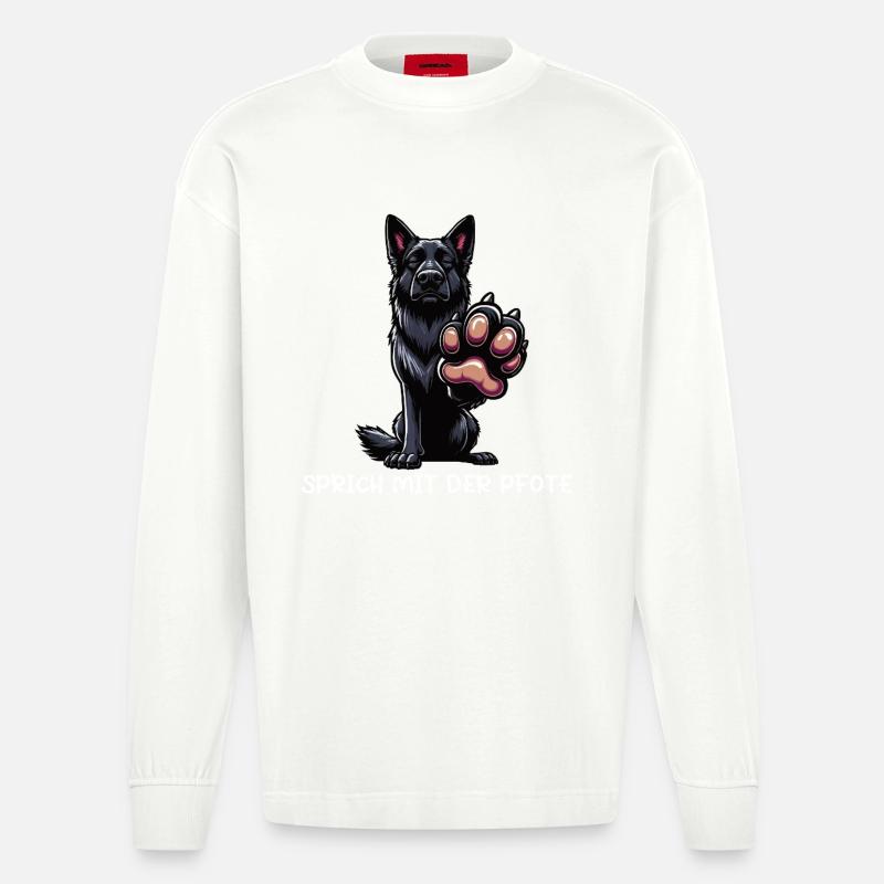 Sprich mit der Pfote Schwarzer Schäferhund  - Heavyweight Oversized Organic Langarmshirt Made in EU - OFF WHITE