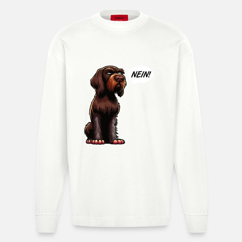Nein Deutsch Drahthaar Deutsch-Drahthaar Besitzer - Heavyweight Oversized Organic Langarmshirt Made in EU - OFF WHITE