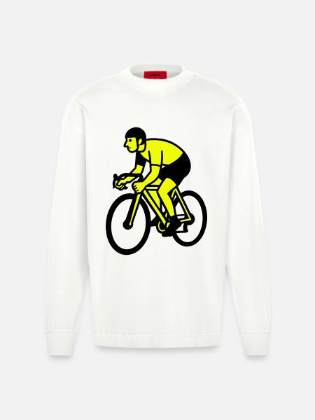 Neonrad Silhouette Radfahrer - Heavyweight Oversized Organic Langarmshirt Made in EU - OFF WHITE