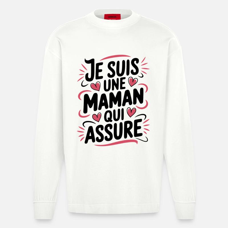 Ich bin eine Mutter, die versichert - Heavyweight Oversized Organic Langarmshirt Made in EU - OFF WHITE