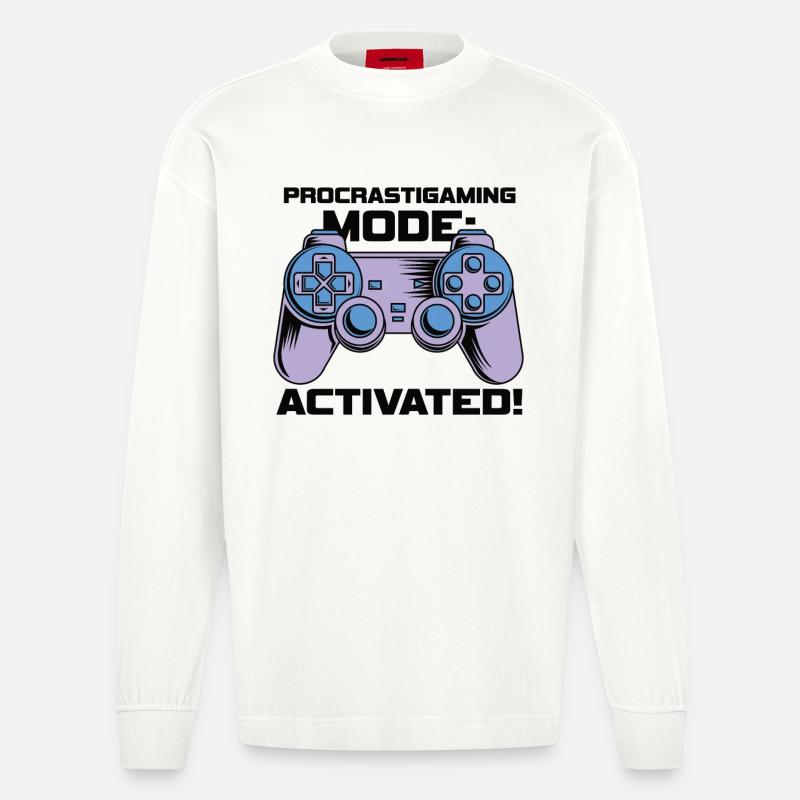 Gamer Procrastimode de jeu activé - Manches longues bio épais oversize fabriqué en UE - OFF WHITE