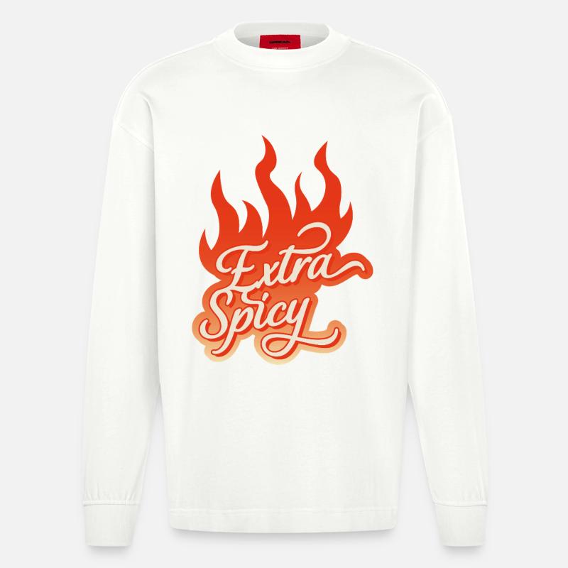 Extra Spicy – Feurige Typografie - Heavyweight Oversized Organic Langarmshirt Made in EU - OFF WHITE