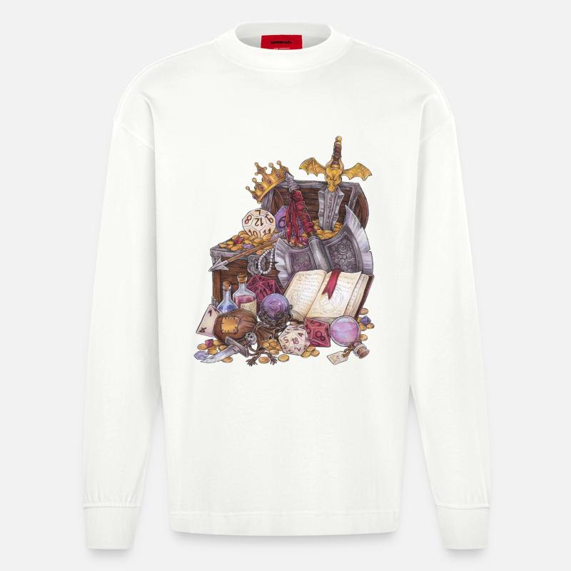 Coffre au trésor dans un donjon avec épée Magic Fantasy - Manches longues bio épais oversize fabriqué en UE - OFF WHITE