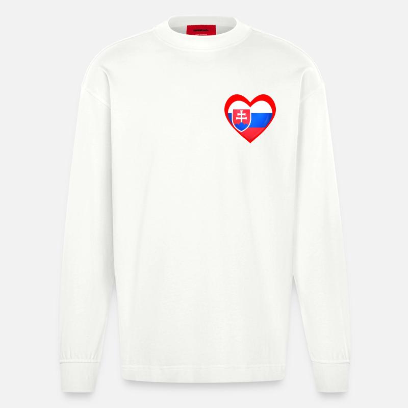 Červené Srdce Slovensko - Manches longues bio épais oversize fabriqué en UE - OFF WHITE
