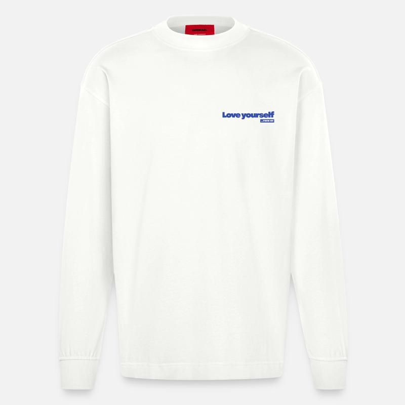 Love yourself - Statement Desing - Heavyweight Oversized Organic Langarmshirt Made in EU - OFF WHITE