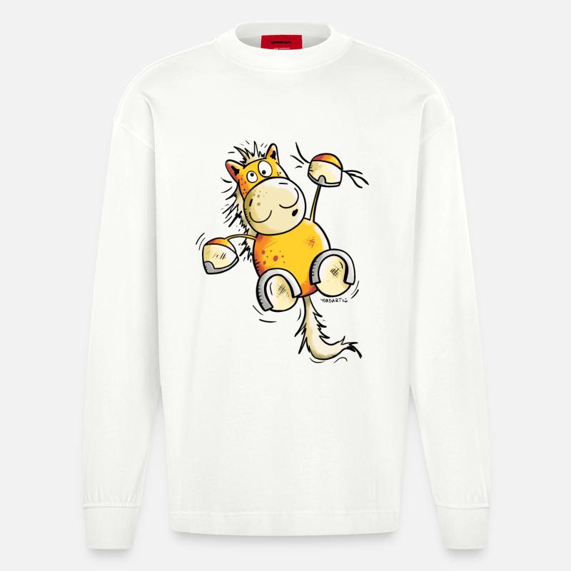Fuchs Pferd hängt ab - Heavyweight Oversized Organic Langarmshirt Made in EU - OFF WHITE
