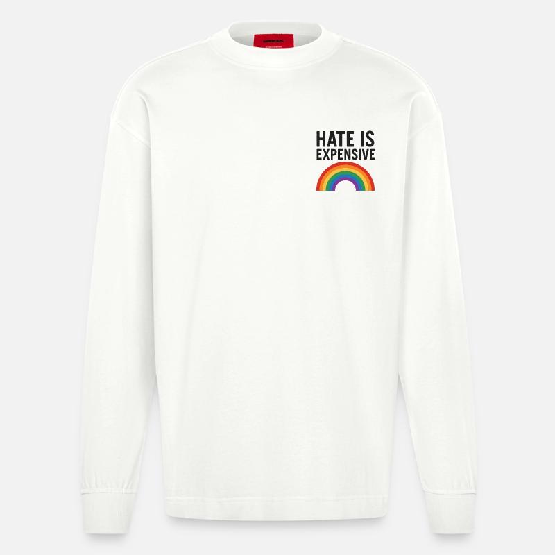 Hate Is Expensive Rainbow - Heavyweight Oversized Organic Langarmshirt Made in EU - OFF WHITE
