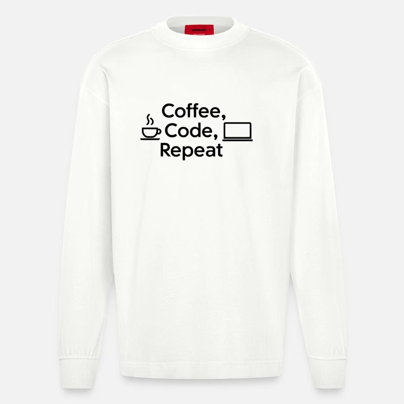 Coffee & Code: Daily Routine - Heavyweight Oversized Organic Longsleeve Shirt Made in EU - OFF WHITE