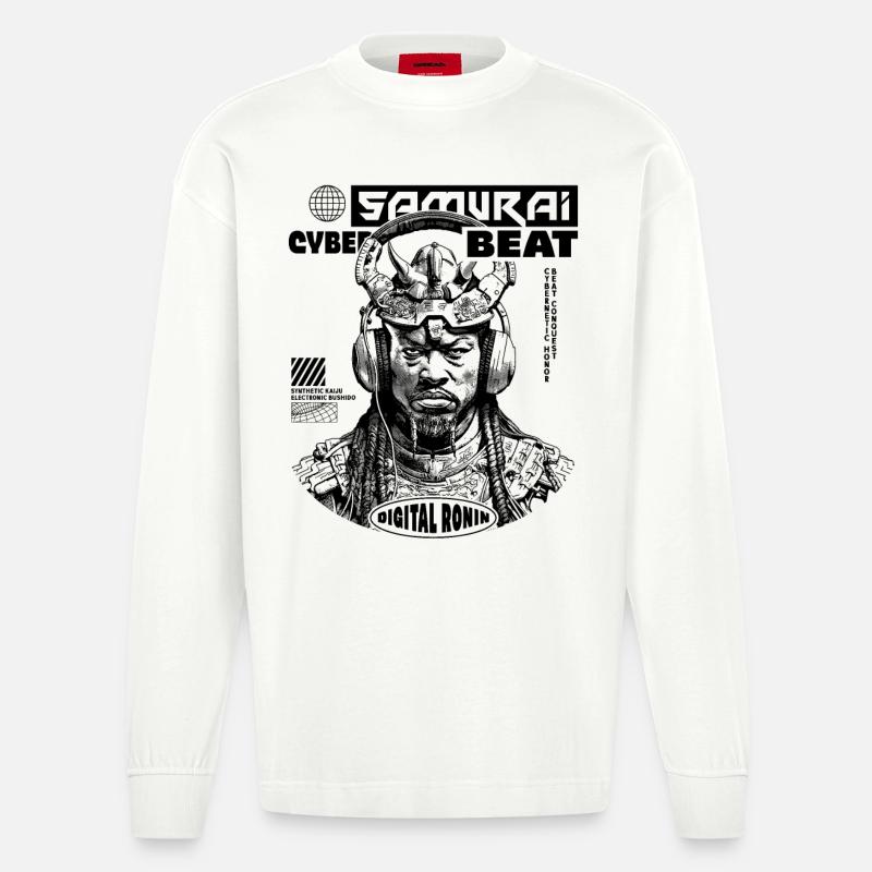 Tech Samurai Sci-Fi Shirt - Heavyweight Oversized Organic Langarmshirt Made in EU - OFF WHITE