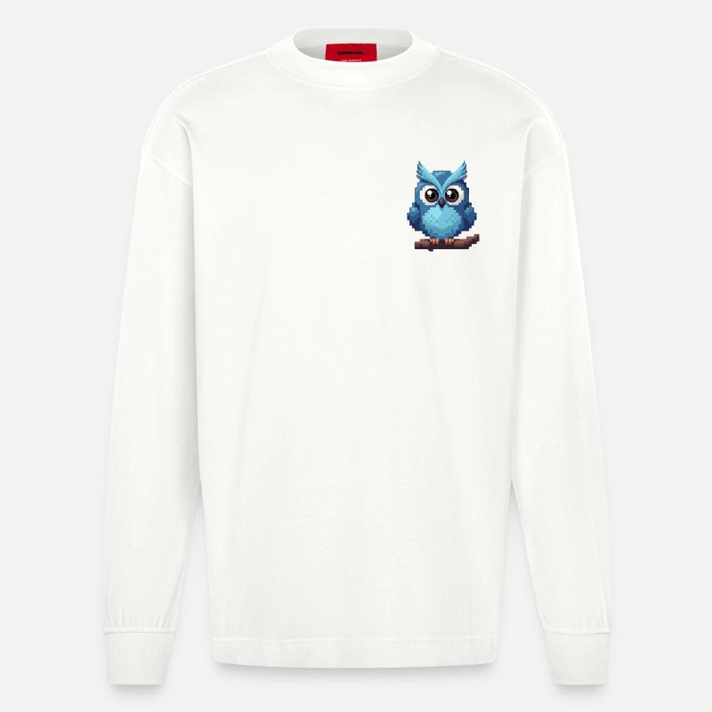 Pixel Eule – Retro 8-Bit Style - Heavyweight Oversized Organic Langarmshirt Made in EU - OFF WHITE