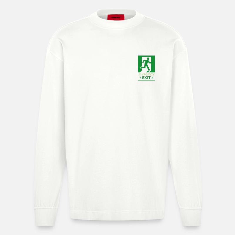 Emergency Exit Basic Green - Heavyweight Oversized Organic Longsleeve Shirt Made in EU - OFF WHITE