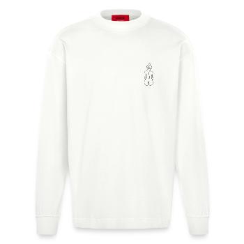 Frau Line Art Lotta schwarz - Heavyweight Oversized Organic Langarmshirt Made in EU - OFF WHITE - Vorne