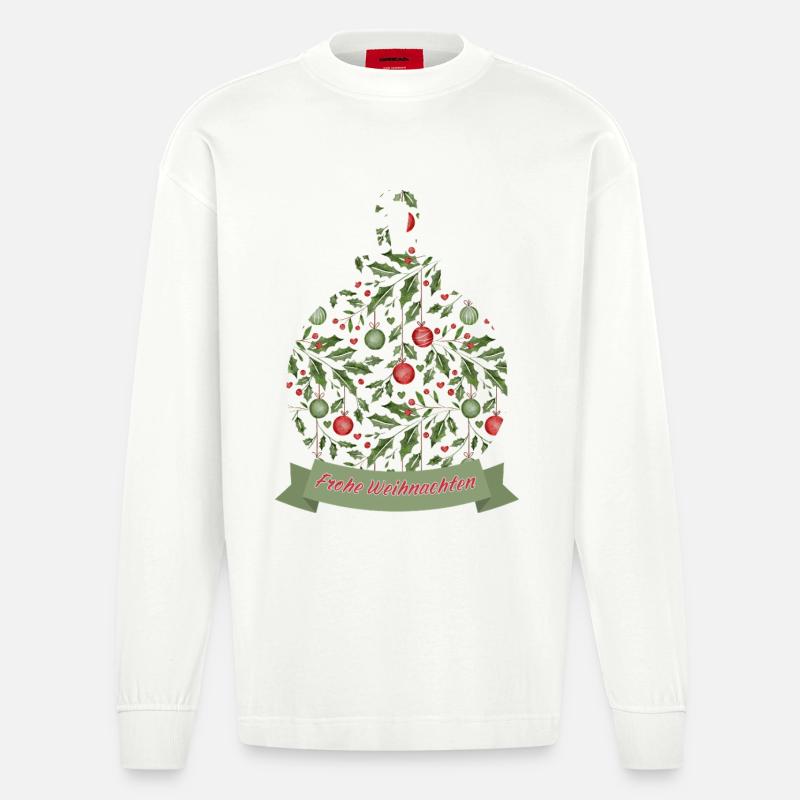 Weihnachtskugel mit Text Frohe Weihnachten - Heavyweight Oversized Organic Langarmshirt Made in EU - OFF WHITE
