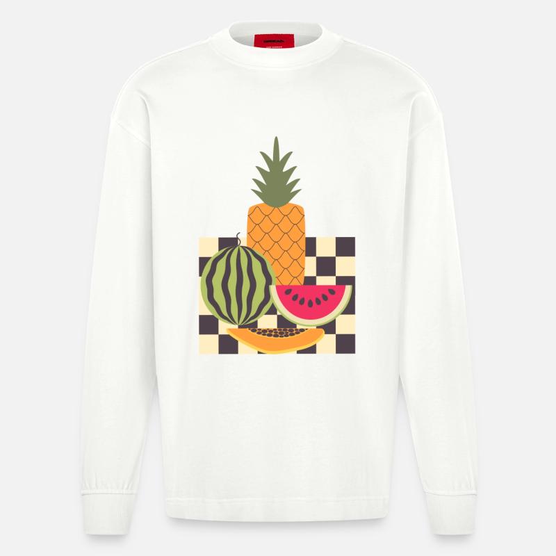Fruit abstrait et géométrie - Manches longues bio épais oversize fabriqué en UE - OFF WHITE