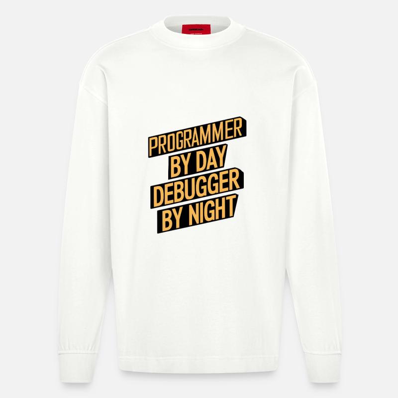 Programmeur le jour, débogueur la nuit - Manches longues bio épais oversize fabriqué en UE - OFF WHITE