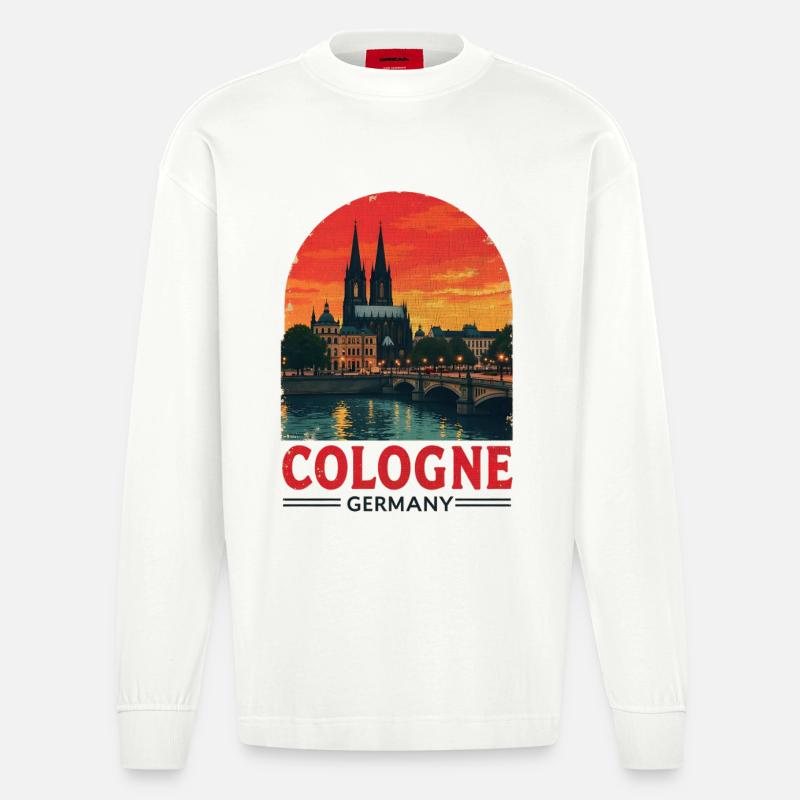 Cologne Germany – Stadtbild Design - Heavyweight Oversized Organic Langarmshirt Made in EU - OFF WHITE