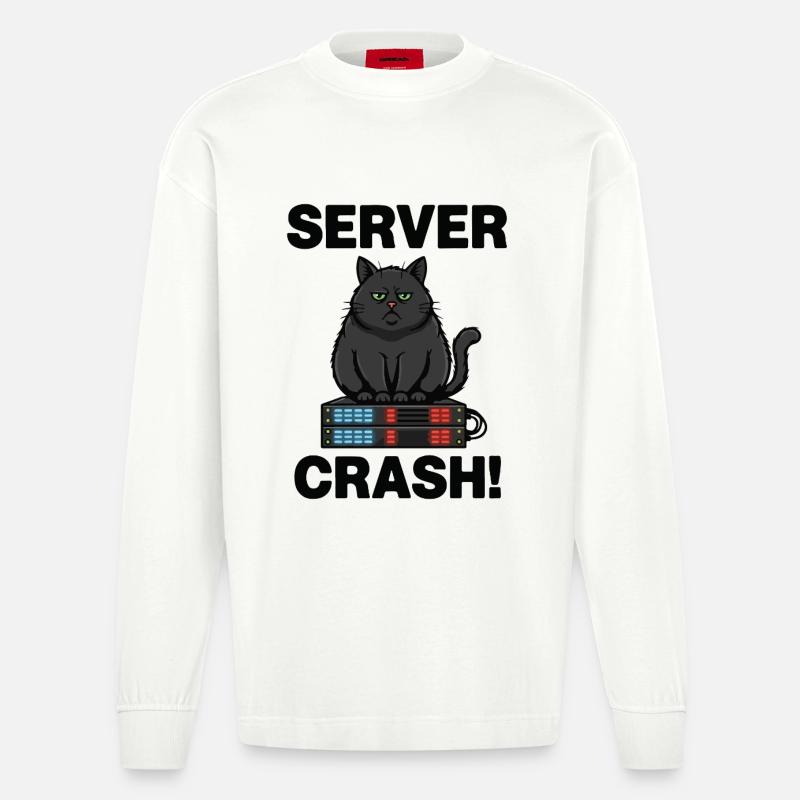Server Crash Chat Informatique Humour - Manches longues bio épais oversize fabriqué en UE - OFF WHITE