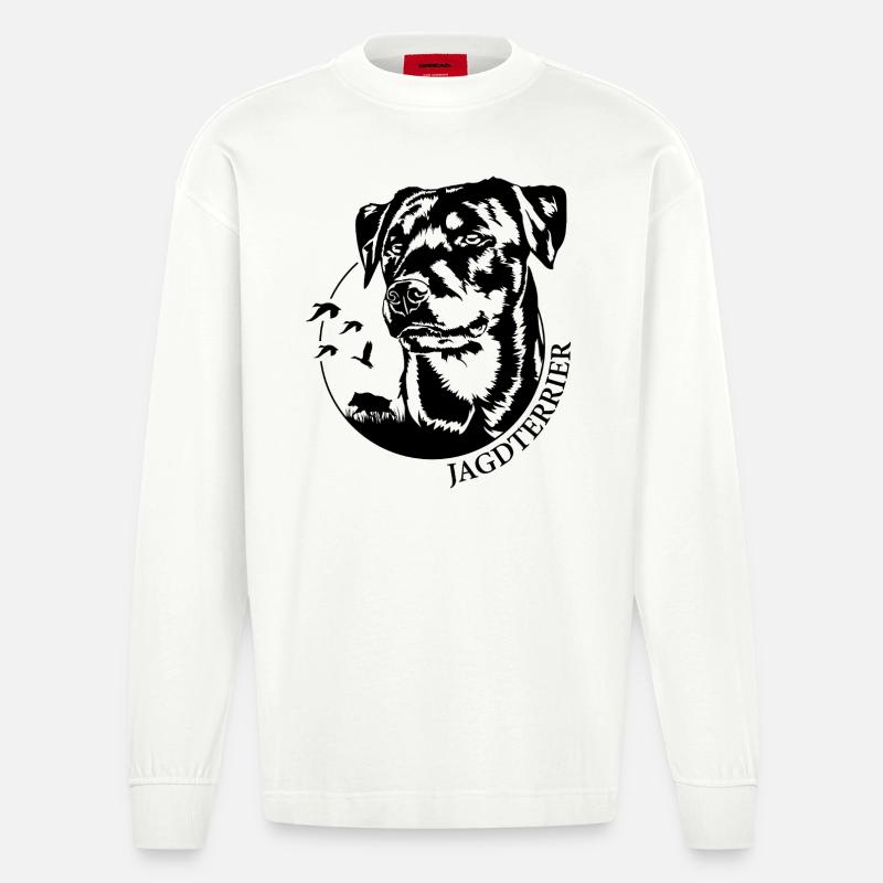 Jagdterrier Jagdhunde Jagdhund Hunde Wilsigns - Heavyweight Oversized Organic Langarmshirt Made in EU - OFF WHITE