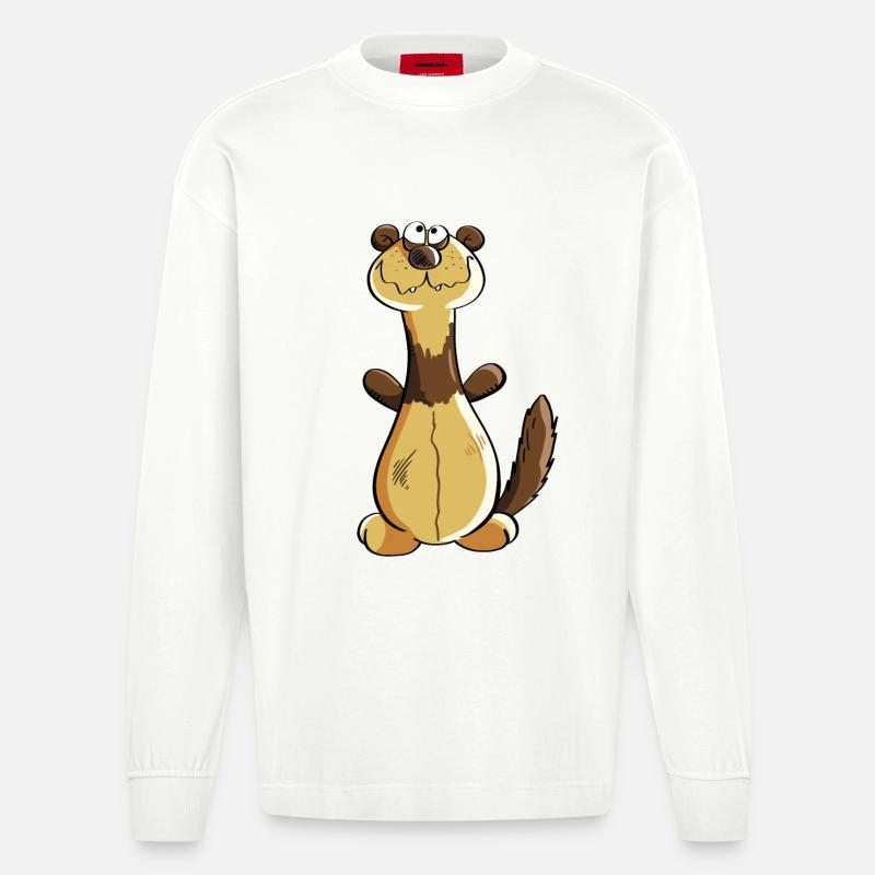 Freches Frettchen Comic - Geschenk - Iltis - Heavyweight Oversized Organic Langarmshirt Made in EU - OFF WHITE