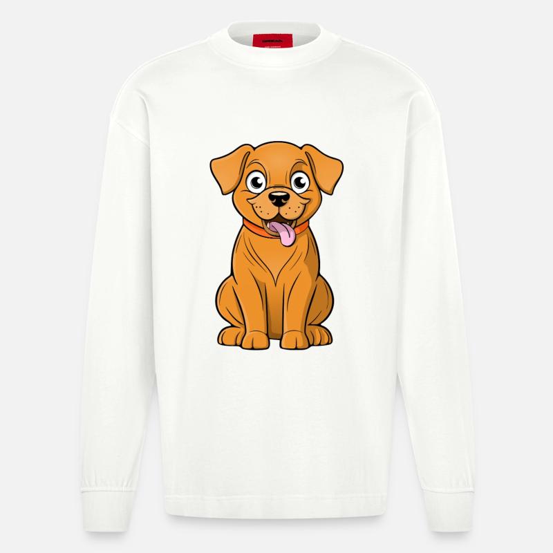 Chien brun joyeux et mignon - Manches longues bio épais oversize fabriqué en UE - OFF WHITE