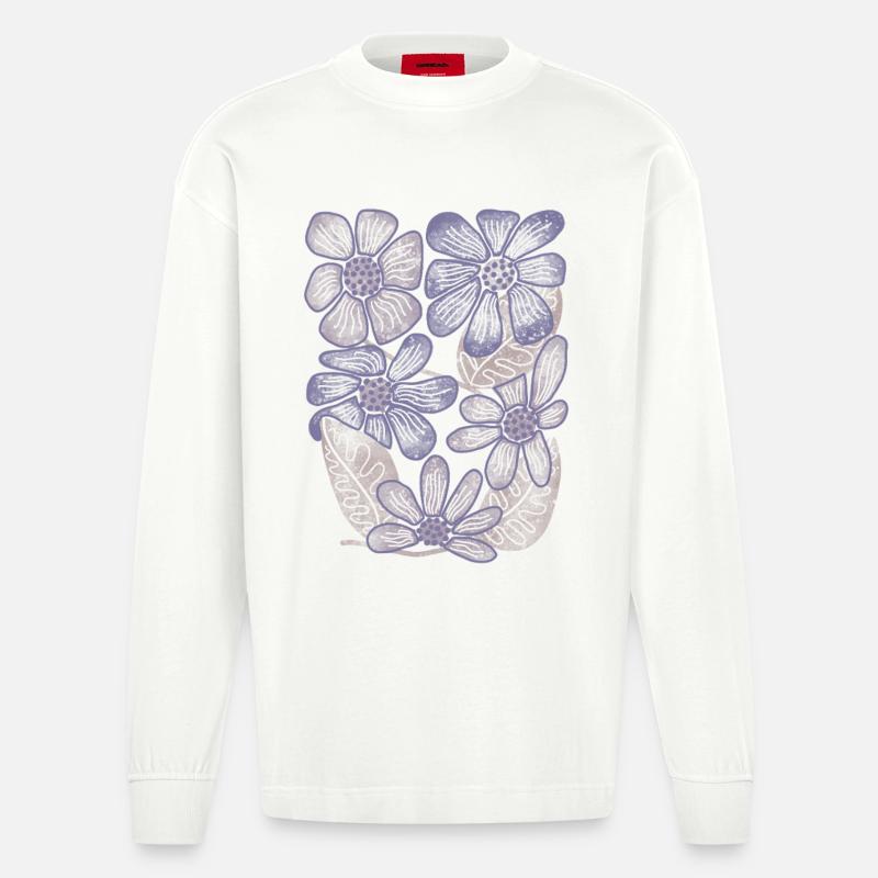 Lavender Bloom Blumenmuster - Heavyweight Oversized Organic Langarmshirt Made in EU - OFF WHITE
