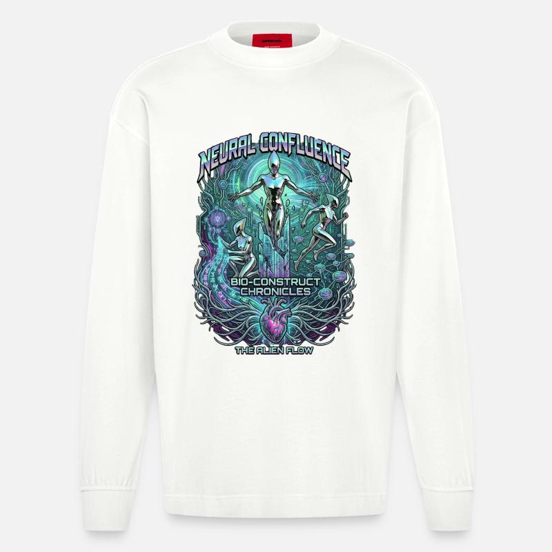 Neural Confluence Bio-Construct Chronicles - Heavyweight Oversized Organic Langarmshirt Made in EU - OFF WHITE