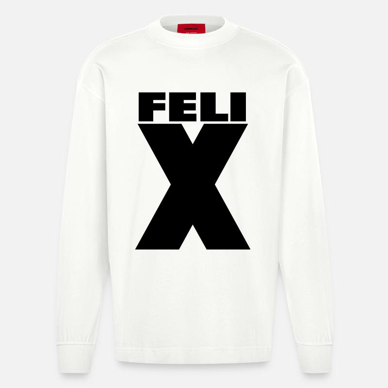 Felix X – Minimal Name Design - Heavyweight Oversized Organic Langarmshirt Made in EU - OFF WHITE