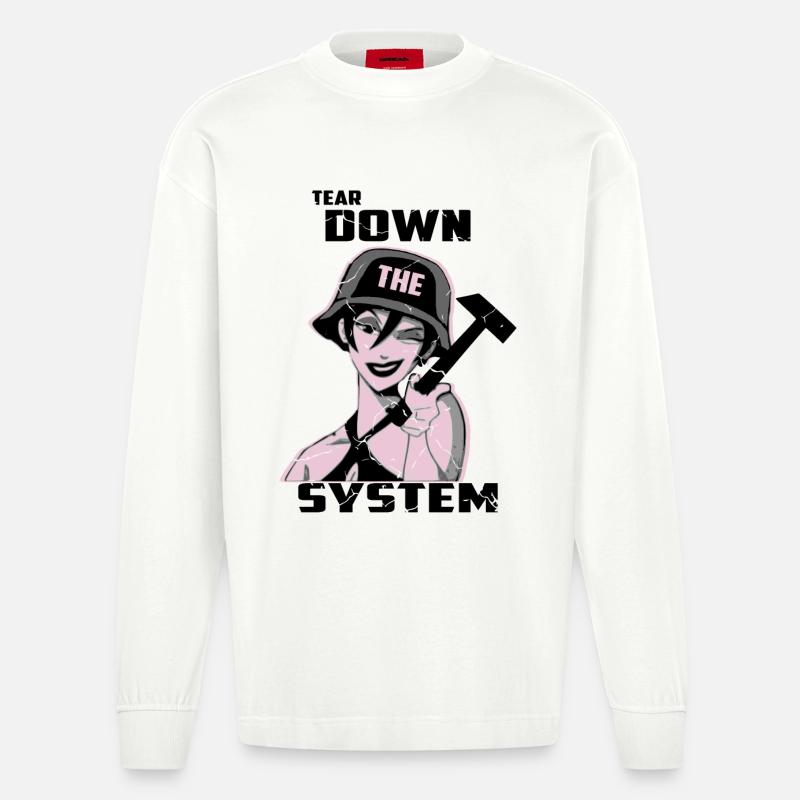 Zerstören Sie das System - Heavyweight Oversized Organic Langarmshirt Made in EU - OFF WHITE