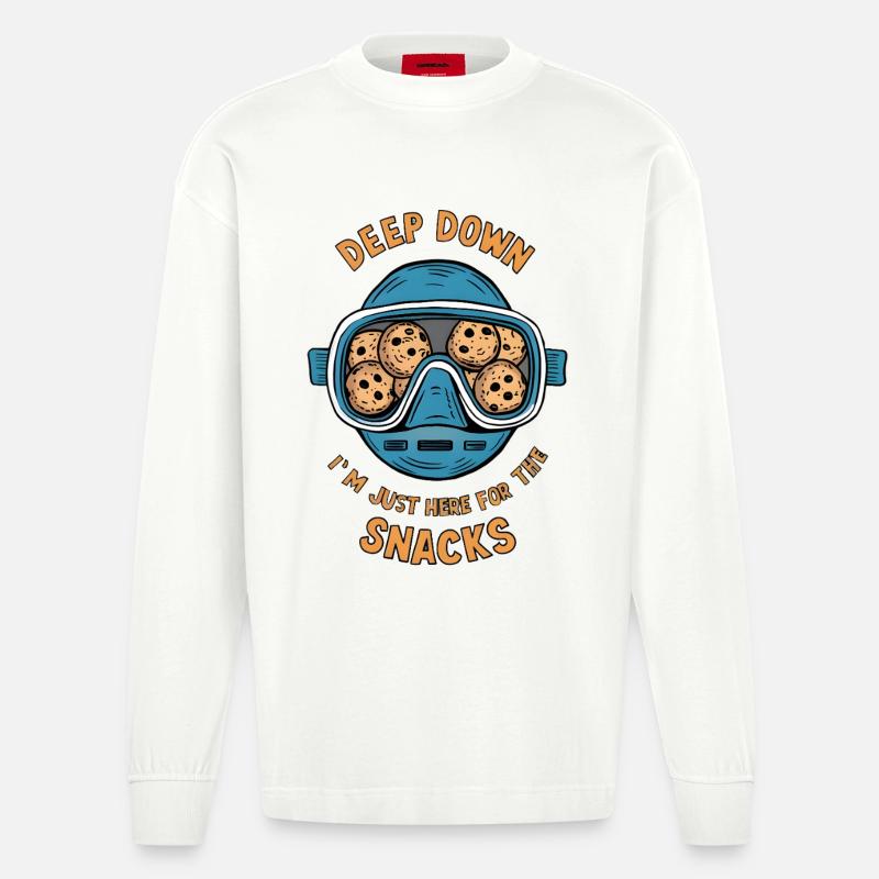 I Dive Deep for Snacks - Heavyweight Oversized Organic Langarmshirt Made in EU - OFF WHITE