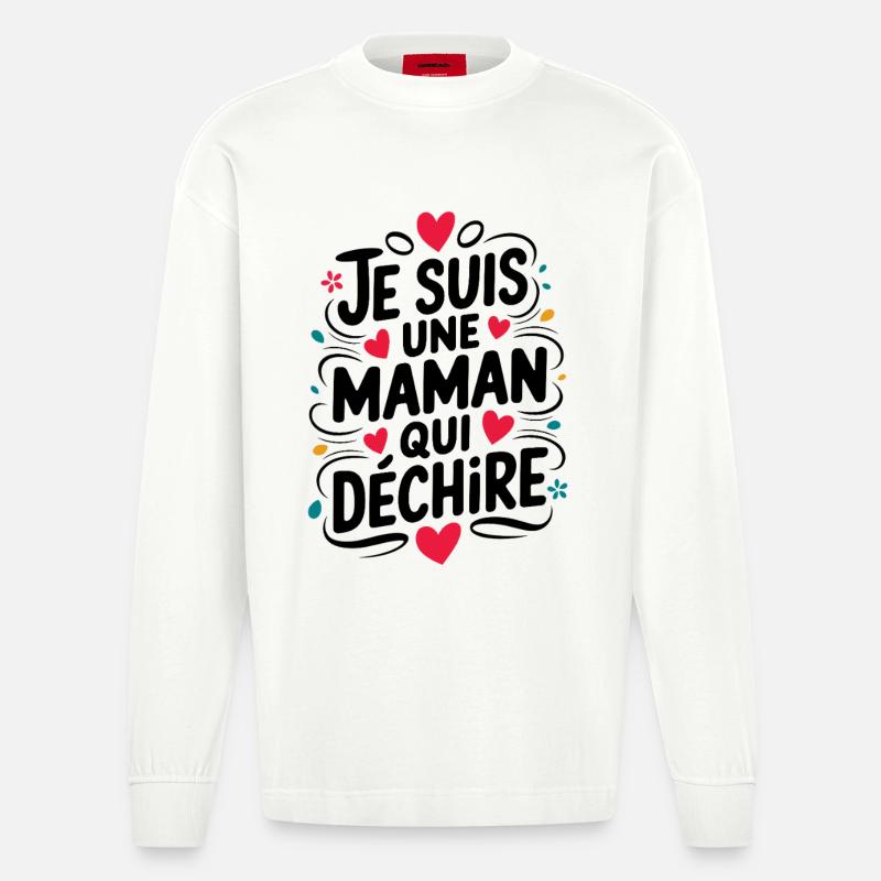 Ich bin eine Killer-Mutter - Heavyweight Oversized Organic Langarmshirt Made in EU - OFF WHITE