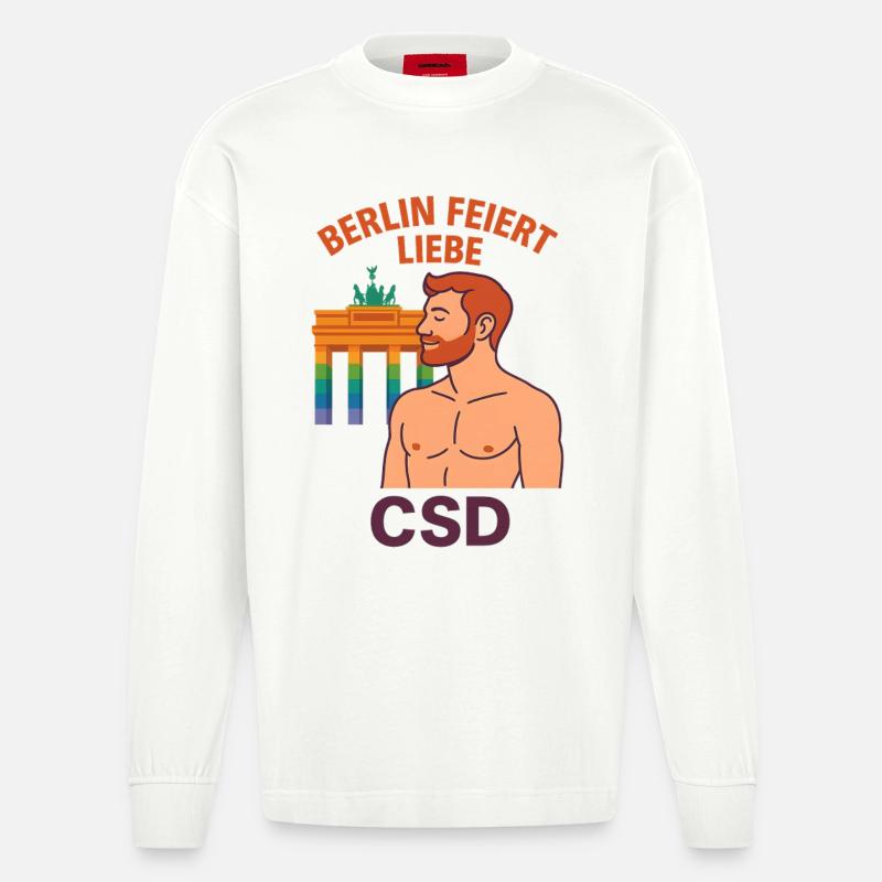 Berlin feiert Liebe CSD Mann - Heavyweight Oversized Organic Langarmshirt Made in EU - OFF WHITE